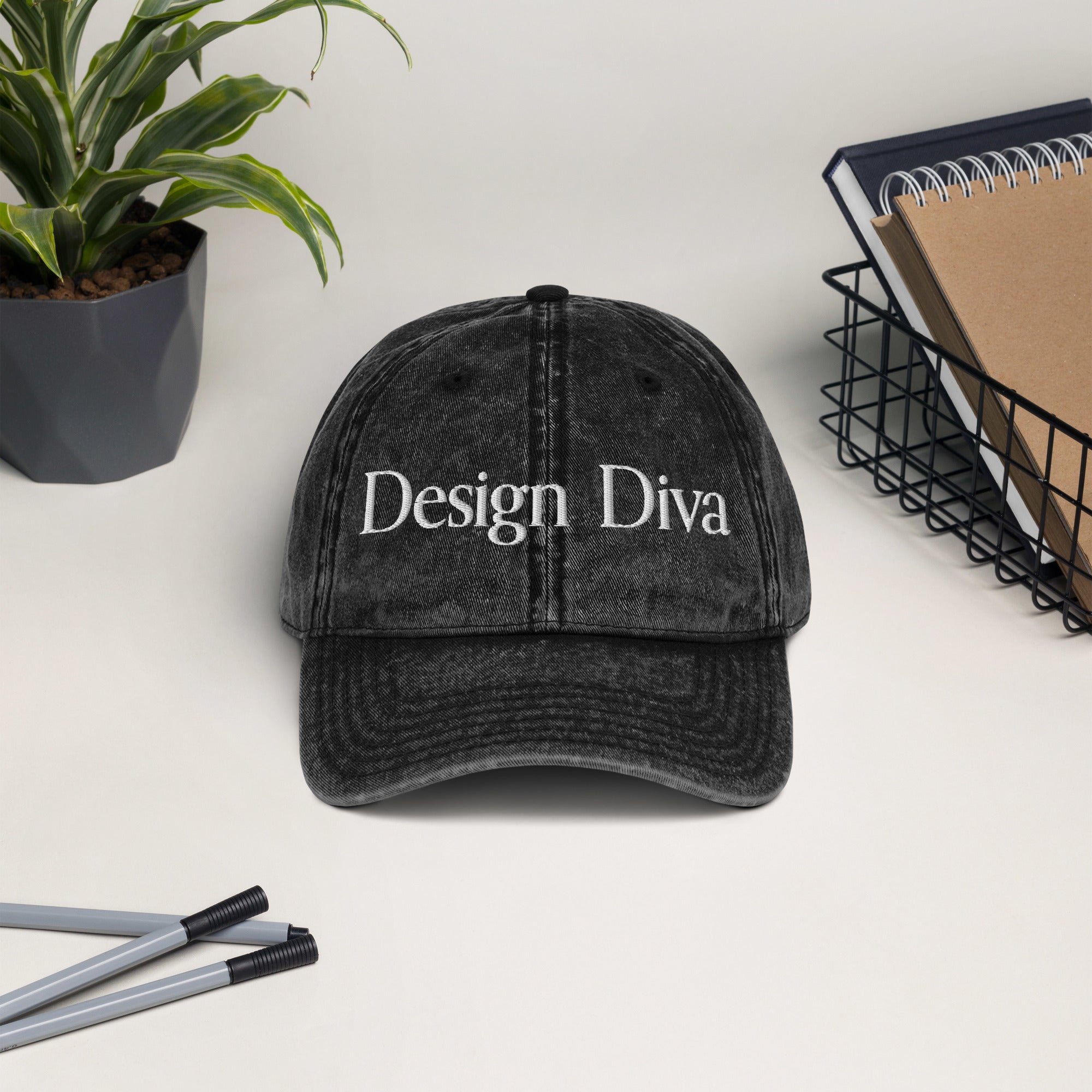Embroidered  Distressed Vintage Cotton Twill Cap